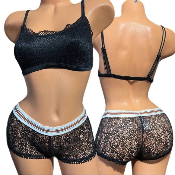 Victorias Secret set Unlined Scoop Neck lace bralette & Sheer Lace Short panty L - Picture 1 of 3